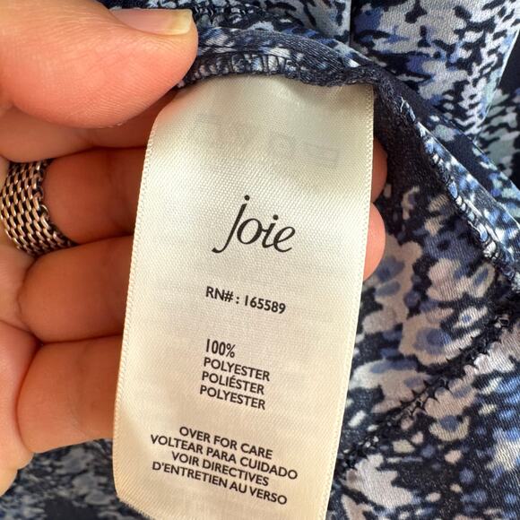 Joie Ruffle Pleated Paisley Top Blue Front Tie Half Button Long Sleeve Sz XL - Picture 4 of 6